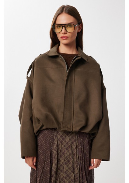 Süet Görünümlü Bomber Ceket LOH0014 Haki fırsatları