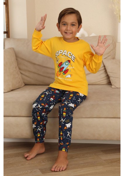 Space Baskılı Erkek Çocuk Pijama takımı - Sarı modelleri