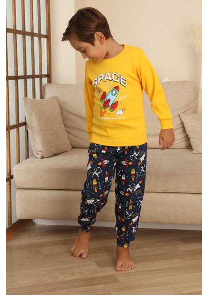 Space Baskılı Erkek Çocuk Pijama takımı - Sarı indirimleri