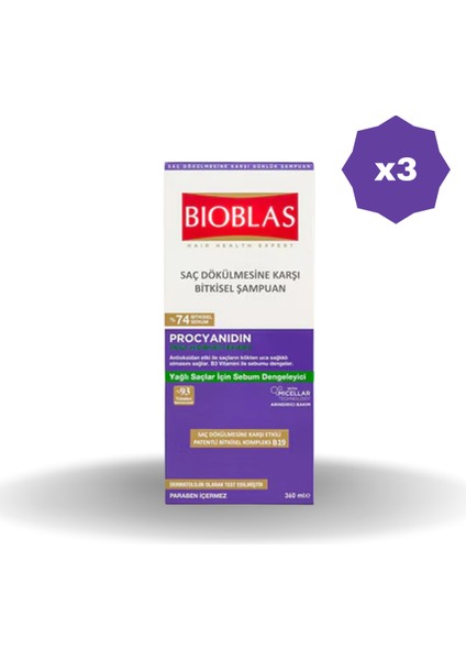 Yağlanma Dökülme Karşıtı Şampuan 360 ml - (3 Adet)