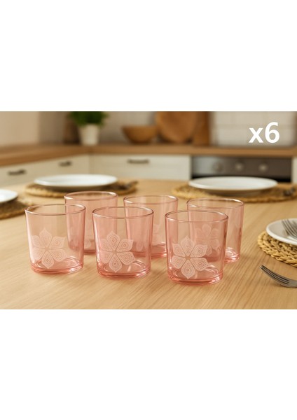 6'lı Pembe Renkli Su Bardağı Renkli Meşrubat Bardağı 330 ml 9x8,5 cm