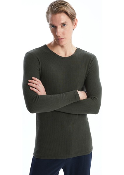 Yeni Sezon Bisiklet Yaka Uzun Kollu Erkek Pijama Üst