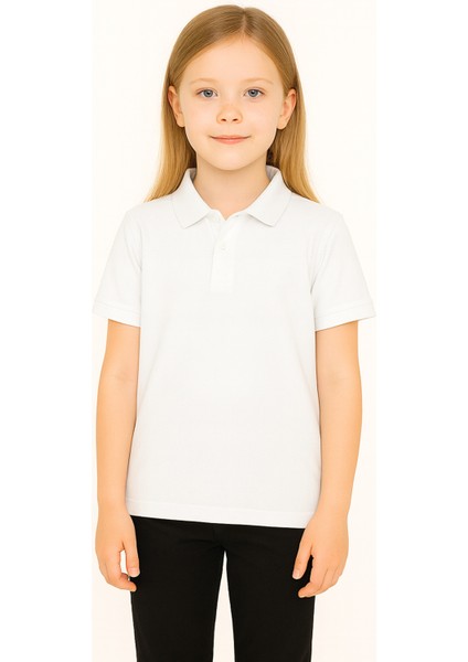 Çocuk Polo Yaka Tişört | Beyaz | %100 Pamuk | Unisex | Okul & Günlük Kullanım