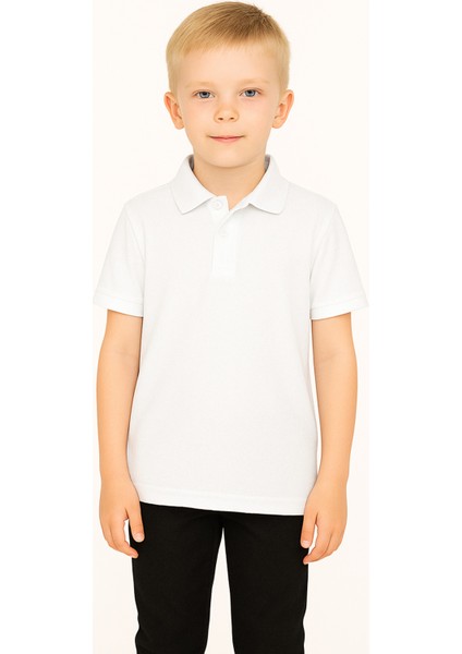 Çocuk Polo Yaka Tişört | Beyaz | %100 Pamuk | Unisex | Okul & Günlük Kullanım fiyatları
