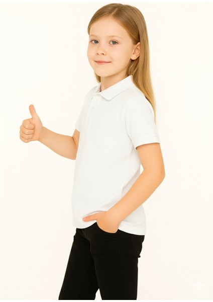 Çocuk Polo Yaka Tişört | Beyaz | %100 Pamuk | Unisex | Okul & Günlük Kullanım modelleri