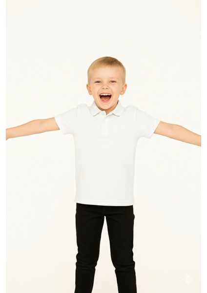 Çocuk Polo Yaka Tişört | Beyaz | %100 Pamuk | Unisex | Okul & Günlük Kullanım indirimleri