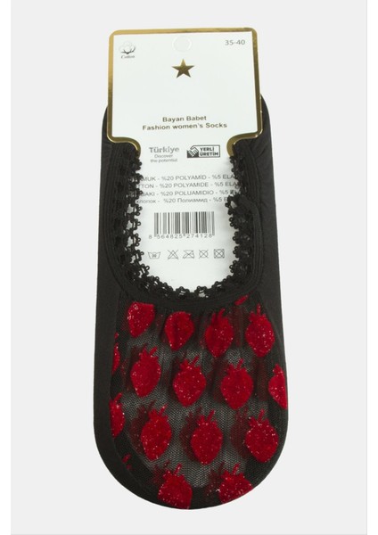 Ds-Derin Çilek Dantel Babet Çorap-Siyah