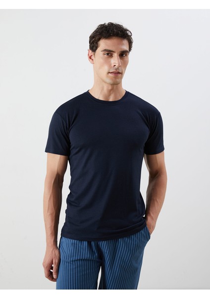 Yeni Sezon Bisiklet Yaka Kısa Kollu Erkek Pijama Üst