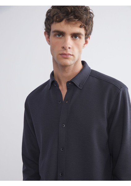 Yeni Sezon Slim Fit Uzun Kollu Erkek Dokulu Gömlek modelleri