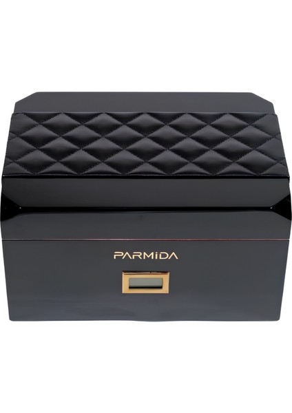 Siyah Deri Şeritli Çekmeceli Sedir Humidor Puro Kutusu