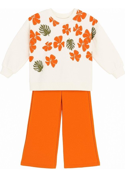 🧡 Turuncu Çiçek Desenli Kız Çocuk Eşofman Takımı