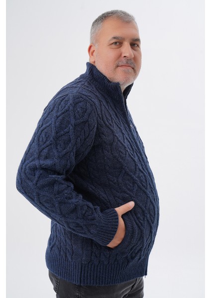 Büyük Beden Erkek Cepli Fermuarlı Yürütme Saç Örgülü Yün Hırka TRIST-2120 fiyatları