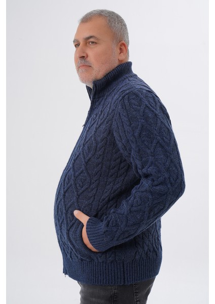 Büyük Beden Erkek Cepli Fermuarlı Yürütme Saç Örgülü Yün Hırka TRIST-2120 fırsatları