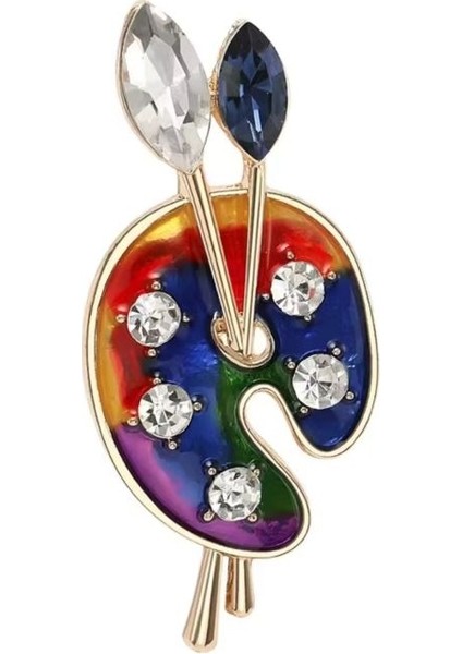 1904 Taş Detaylı Boya Paleti Broş / Yaka Iğnesi