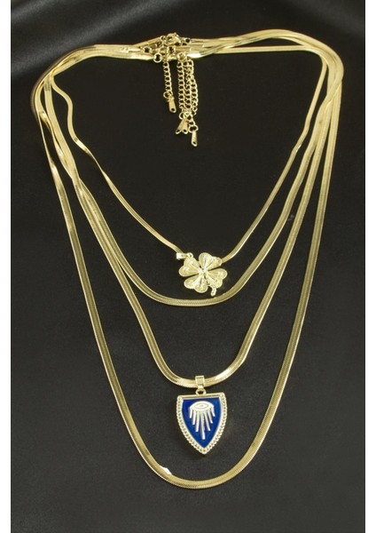 Ds-Derin Yonca Italyan Zincirli Lüks Çelik Kolye 4 Adet-Sarı