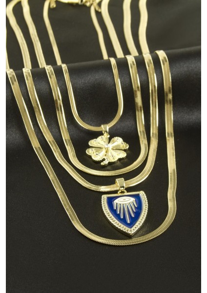 Ds-Derin Yonca Italyan Zincirli Lüks Çelik Kolye 4 Adet-Sarı fiyatları