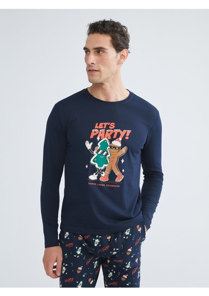 Yeni Sezon Standart Kalıp Yılbaşı Temalı Erkek Pijama Takımı