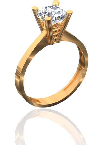 Tek Taş Yüksek Montür Şık 14 Ayar Altın Yüzük