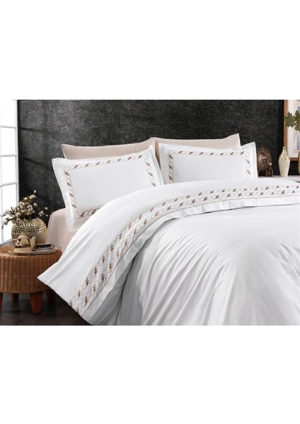 Lale Nakışlı %100 Pamuk Çift Kişilik Nevresim Takımı Vizon fiyatları