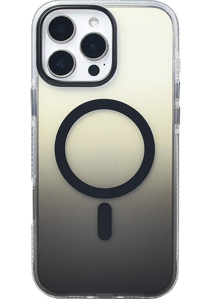 iPhone 16 Pro Max Uyumlu Kılıf Toros M-Safe Şarj Özellikli Transparan Renk Geçişli Silikon Siyah