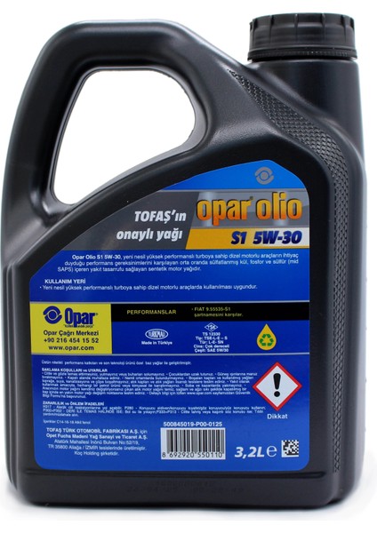 Yağ 5 30 S1 3.2 L 5W30 Yeni Tarihli Opar Olio Motor Yağı fiyatları