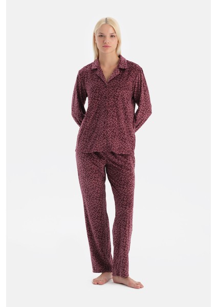 Leoparlı Kadife Gömlek Pantolon Takım
