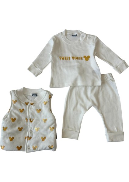 Gold Mickey Desenli 3'lü Şişme Yelekli Bebek Takımı