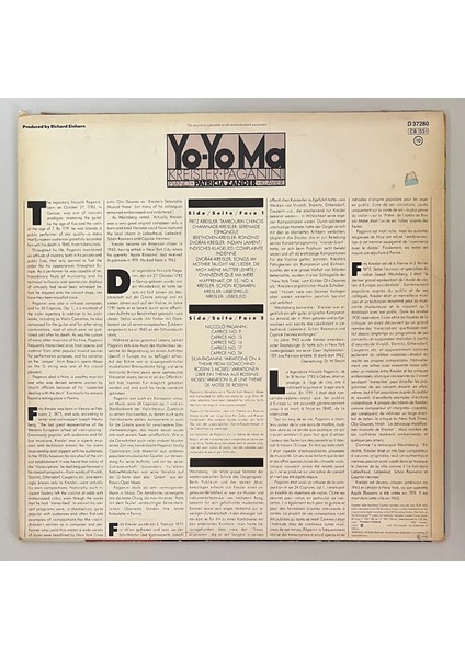Yo-Yo Ma, Patricia Zander Kreisler Paganini Lp Plak (Orijinal 1983 Dönem Baskı Plak) fiyatları