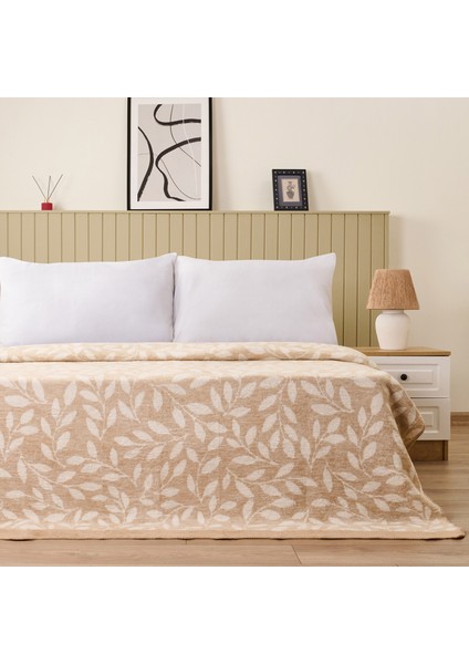 Soft Sprig Pamuklu Çift Kişilik Battaniye - Bej - 200X220 cm