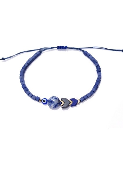 Sodalit ve Hematit Doğaltaşlı Nazar ve Küp Miyuki Boncuklu Unisex Bileklik fiyatları