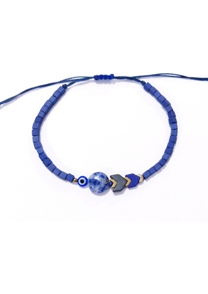Sodalit ve Hematit Doğaltaşlı Nazar ve Küp Miyuki Boncuklu Unisex Bileklik modelleri