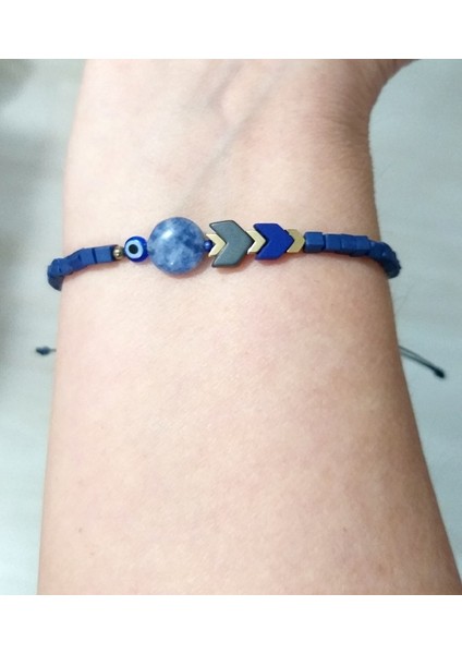 Sodalit ve Hematit Doğaltaşlı Nazar ve Küp Miyuki Boncuklu Unisex Bileklik fırsatları