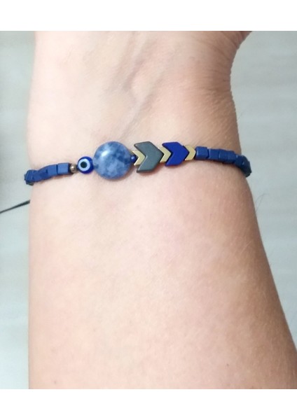 Sodalit ve Hematit Doğaltaşlı Nazar ve Küp Miyuki Boncuklu Unisex Bileklik indirimleri