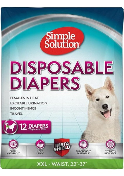 Simple Solution True Fit Tek Kullanımlık Köpek Bezi | Islaklık Göstergeli Süper Emici | Xxl | 12 Adet