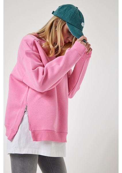 Fermuar Detaylı Şardonlu Sweatshirt LUB0003 Açık Pembe fiyatları