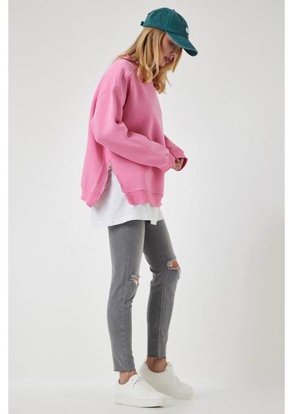 Fermuar Detaylı Şardonlu Sweatshirt LUB0003 Açık Pembe modelleri