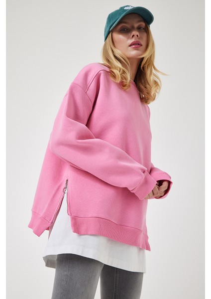 Fermuar Detaylı Şardonlu Sweatshirt LUB0003 Açık Pembe fırsatları