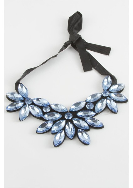 Ds-Derin Çiçek Taşlı Yaka Kolye-Antrasit