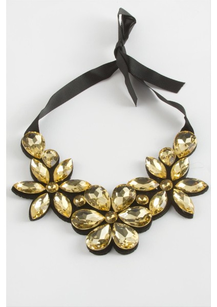 Ds-Derin Çiçek Taşlı Yaka Kolye-Sarı fiyatları