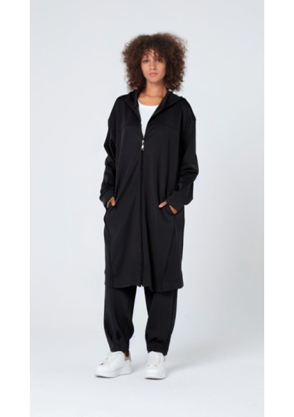 Fermuarlı Scuba Uzun Ceket