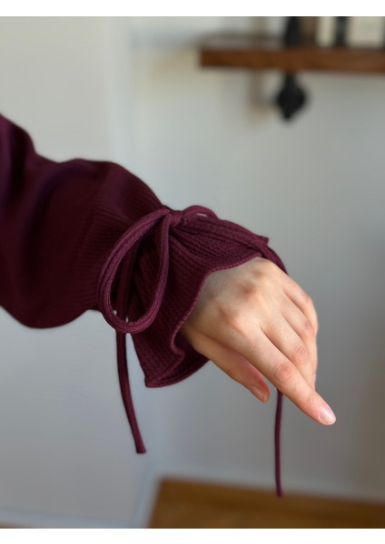 Bordo Kol Bağlamalı Düğme Detaylı Örme Elbise 9921 fırsatları