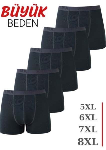 Erkek Füme Büyük Beden Boxer Pamuklu Likralı Yumuşak ve Esnek Kumaş 5'li Paket