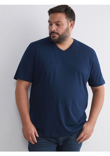 Yeni Sezon Büyük Beden V Yaka Penye Erkek Tişört