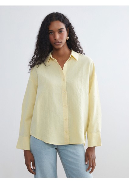 Yeni Sezon Çizgili Oversize Modal Karışımlı Kadın Gömlek