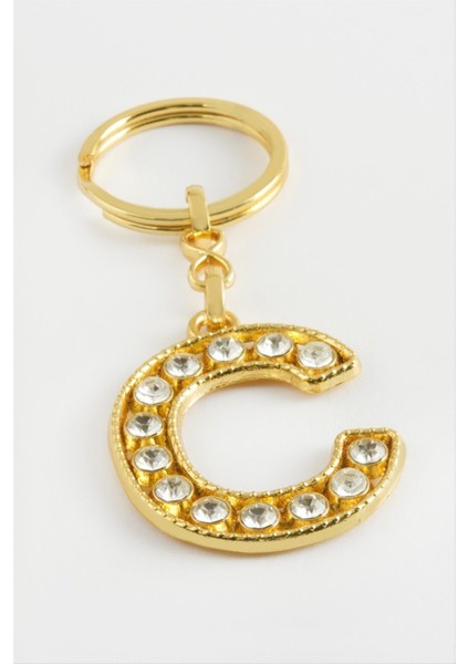 Ds-Derin Sarı Renkli Taşlı Harf Anahtarlık-C