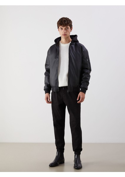 Yeni Sezon Standart Kalıp Kapüşonlu Erkek Deri Görünümlü Ceket fiyatları