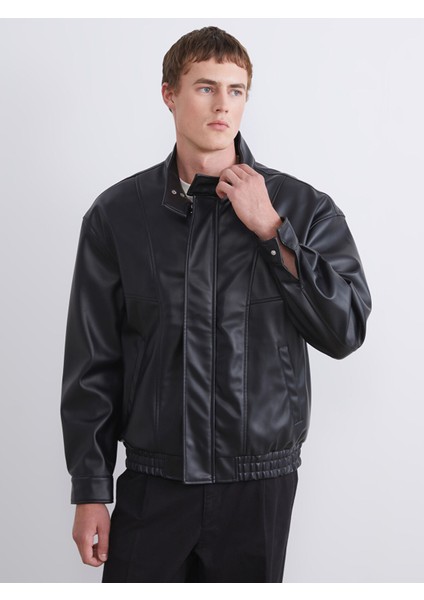 Yeni Sezon Rahat Kalıp Dik Yaka Erkek Deri Görünümlü Ceket fiyatları