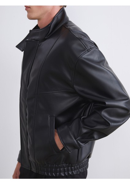 Yeni Sezon Rahat Kalıp Dik Yaka Erkek Deri Görünümlü Ceket fırsatları