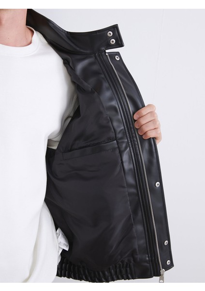 Yeni Sezon Rahat Kalıp Dik Yaka Erkek Deri Görünümlü Ceket indirimleri