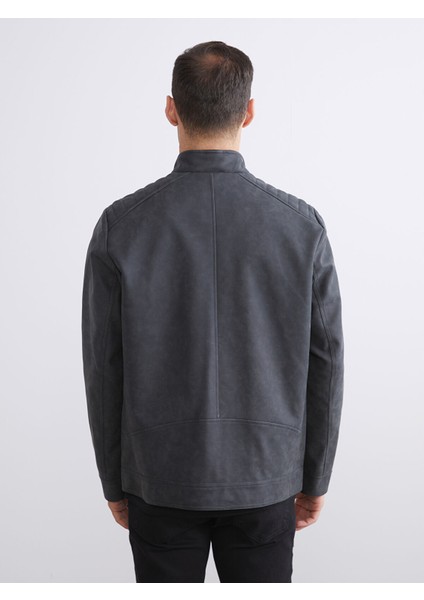 Yeni Sezon Biker Yaka Deri Görünümlü Erkek Ceket indirimleri